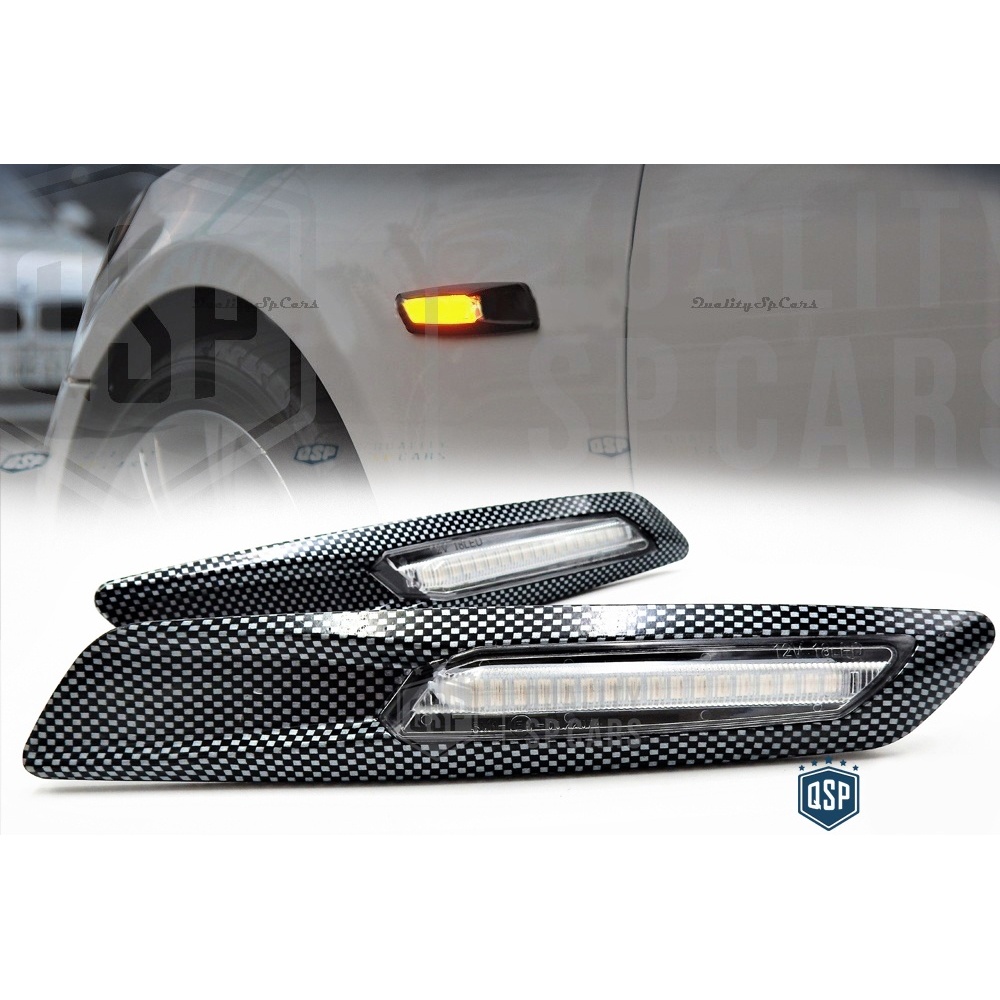2 Intemitentes LED para BMW Serie 5 E60 E61, 100% CANBUS Sin Errores Estructura en ABS Carbon + Lente Blanca