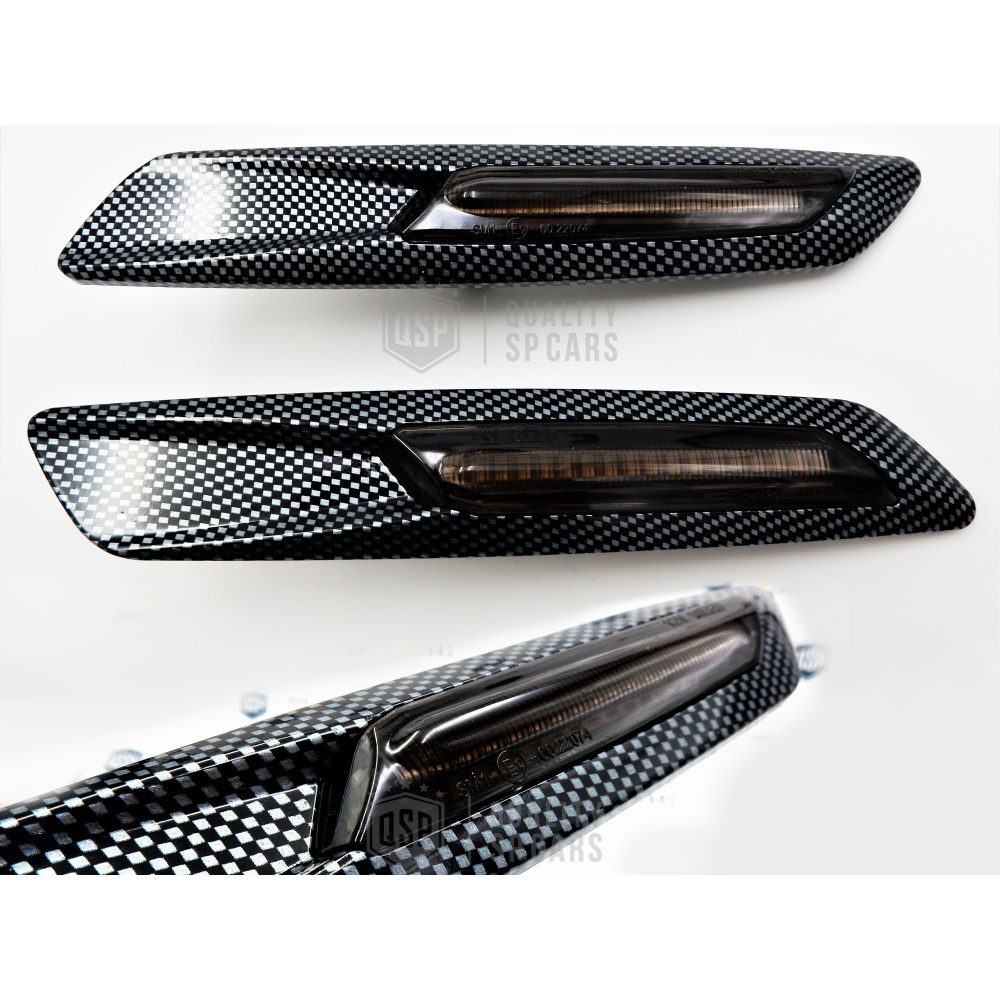 2 Intemitentes LED para BMW Serie 5 E60 E61 100% CANBUS Sin Errores Estructura en ABS Carbon + Lente Negra