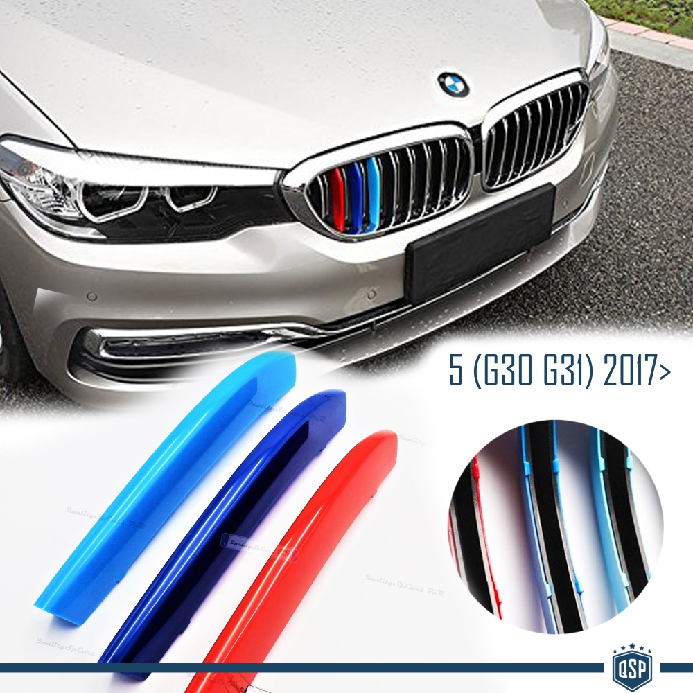 3x Rigid ABS Grille COVER for BMW 5 SERIES (G30 G31) STRIPES in M Sport Colours