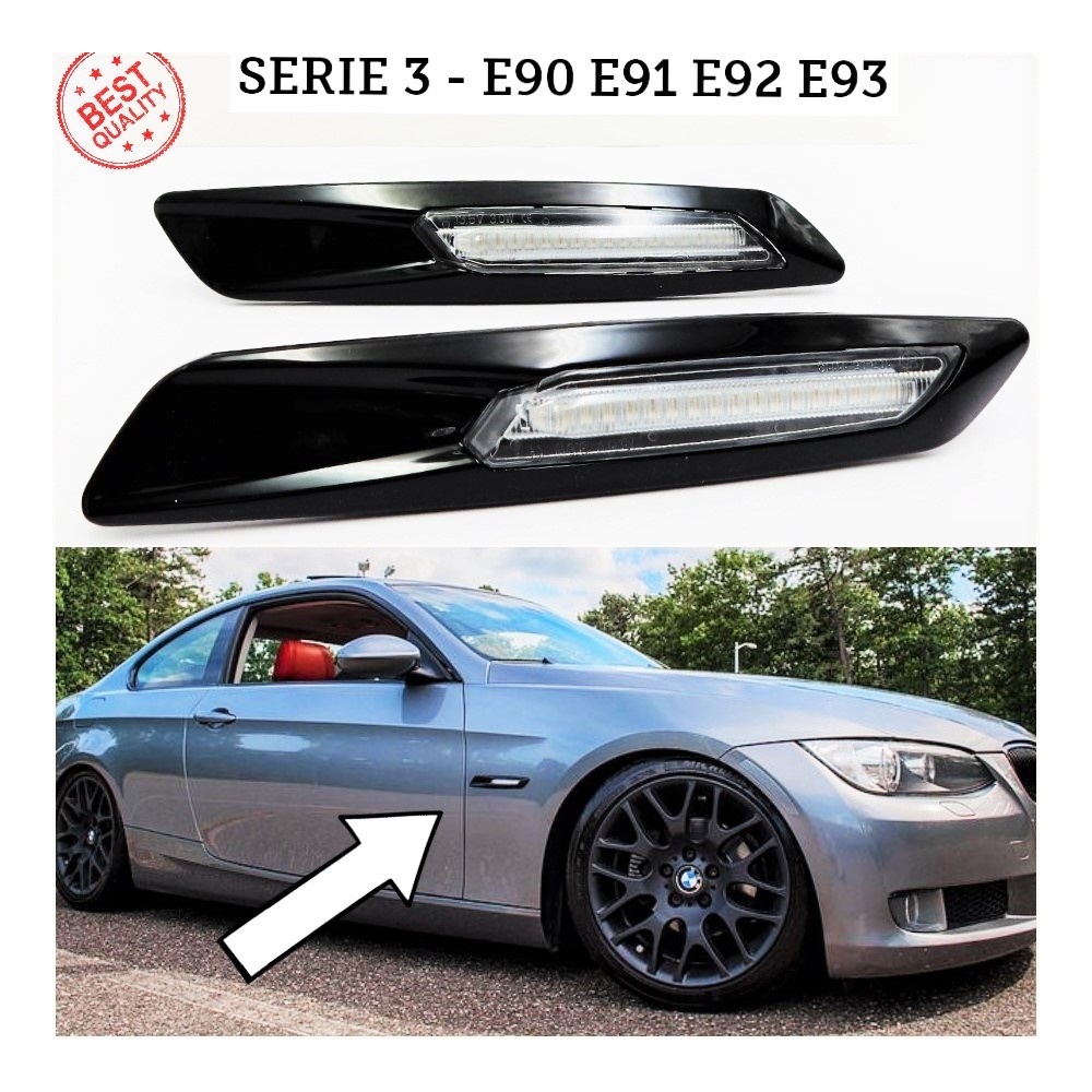 2 Blinkern-LED für BMW 3er E90 E91 E92 E93 100% CANBUS ABS-Gehäuse schwarz + Rauchglas Weiß