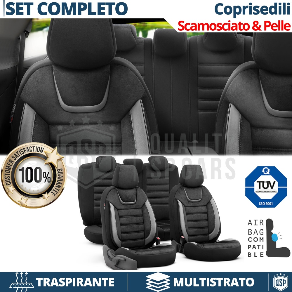 FUNDAS DE ASIENTO para Ssangyong Rexton Cuero Pu y Efecto Ante, COMPLETO Delantero + Trasero | Certificados TÜV