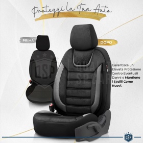 FUNDAS DE ASIENTO para Ssangyong Rexton Cuero Pu y Efecto Ante, COMPLETO Delantero + Trasero | Certificados TÜV
