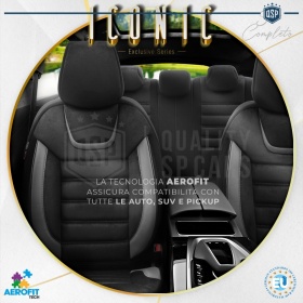 FUNDAS DE ASIENTO para Ssangyong Rexton Cuero Pu y Efecto Ante, COMPLETO Delantero + Trasero | Certificados TÜV