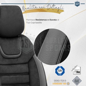 FUNDAS DE ASIENTO para Ssangyong Rexton Cuero Pu y Efecto Ante, COMPLETO Delantero + Trasero | Certificados TÜV