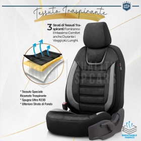 FUNDAS DE ASIENTO para Ssangyong Rexton Cuero Pu y Efecto Ante, COMPLETO Delantero + Trasero | Certificados TÜV
