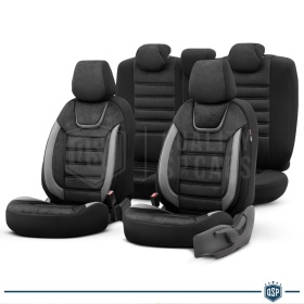 FUNDAS DE ASIENTO para Ssangyong Rexton Cuero Pu y Efecto Ante, COMPLETO Delantero + Trasero | Certificados TÜV