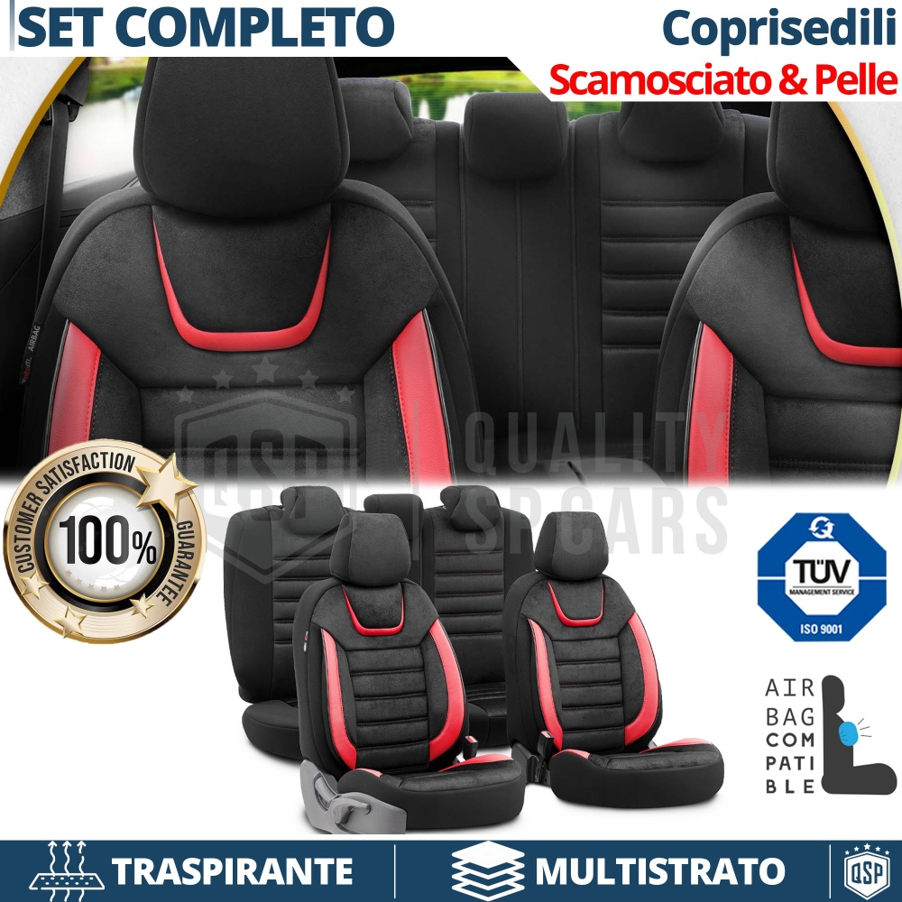 FUNDAS DE ASIENTO para Ford Mondeo Cuero Rojo Pu y Efecto Ante, COMPLETO Delantero + Trasero | Certificados TÜV