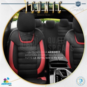 FUNDAS DE ASIENTO para Ford Mondeo Cuero Rojo Pu y Efecto Ante, COMPLETO Delantero + Trasero | Certificados TÜV