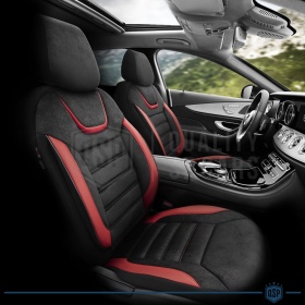 FUNDAS DE ASIENTO para Ford Mondeo Cuero Rojo Pu y Efecto Ante, COMPLETO Delantero + Trasero | Certificados TÜV
