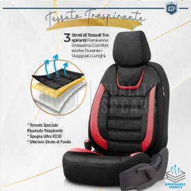FUNDAS DE ASIENTO para Ford Mondeo Cuero Rojo Pu y Efecto Ante, COMPLETO Delantero + Trasero | Certificados TÜV