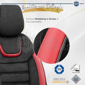 FUNDAS DE ASIENTO para Ford Mondeo Cuero Rojo Pu y Efecto Ante, COMPLETO Delantero + Trasero | Certificados TÜV