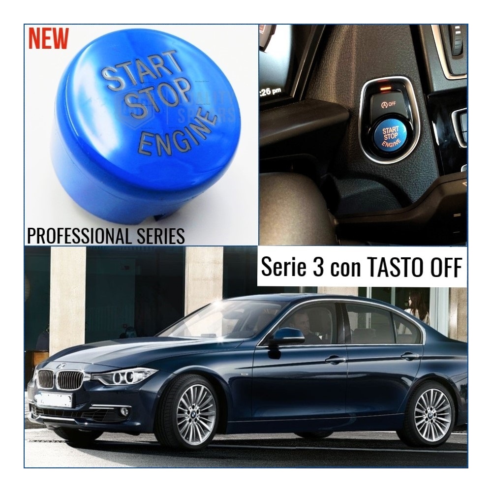 LLAVE BOTÓN DE ENCENDIDO DEL MOTOR AZUL "START STOP ENGINE" EN ABS PARA BMW SERIE 3 ( F30 F31) con Bóton OFF, ANTICHUADO NO HUELLAS