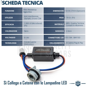 X1 Resistencia CANbus P21 5W, BAY15D para Bombillas Led | Decoddificador Anti Error, Anti Parpadeo
