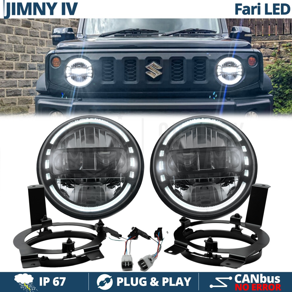 2 Full LED 7" Inches Headlights + Brackets for SUZUKI JIMNY 4 | King Kong Led Headlights 6500K Ice White Light 2 Full LED 7" Inches Headlights + Brackets for SUZUKI JIMNY 4 | King Kong Led Headlights 6500K Ice White Light
