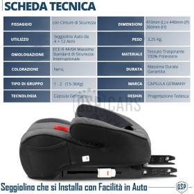 Silla de Coche Elevadora ISOFIX 15-36 KG HOMOLOGADA Capsula Germany para Niños de 4 a 12 AÑOS | Grupo 2, 3