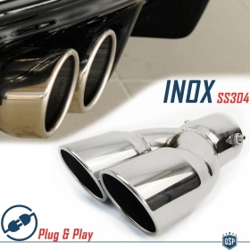 Tubo Doble de ESCAPE Coche Universal en ACERO inoxidable | Redondo, Silenciador Max Ø 60 MM