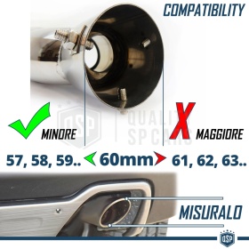 Tubo Doble de ESCAPE Coche Universal en ACERO inoxidable | Redondo, Silenciador Max Ø 60 MM
