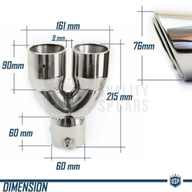 Tubo Doble de ESCAPE Coche Universal en ACERO inoxidable | Redondo, Silenciador Max Ø 60 MM