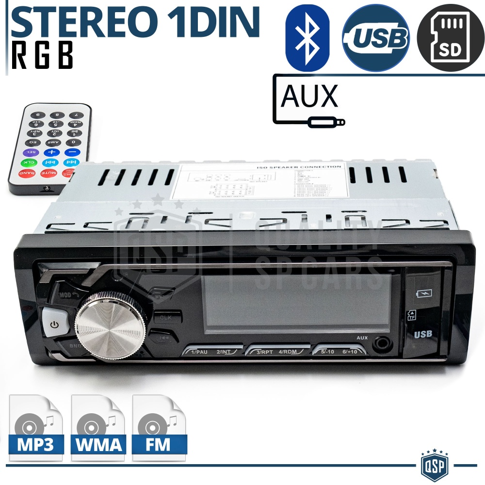Radio de Coche 1 DIN Bluetooth, 6 Salidas | Radio FM, Reproductor MP3 WMA | USB, SD, AUX, Control con APP
