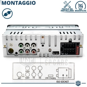 Radio de Coche 1 DIN Bluetooth, 6 Salidas | Radio FM, Reproductor MP3 WMA | USB, SD, AUX, Control con APP
