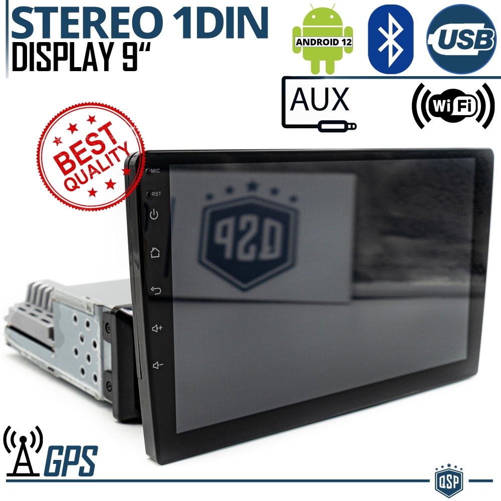 Radio de Coche 1 DIN Bluetooth, con Pantalla 9" CARPLAY Android e iOS, Navegador GPS, USB, AUX