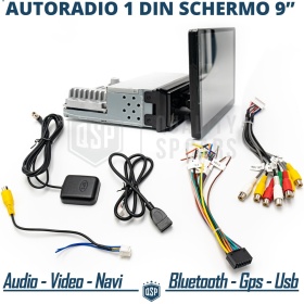 Radio de Coche 1 DIN Bluetooth, con Pantalla 9" CARPLAY Android e iOS, Navegador GPS, USB, AUX