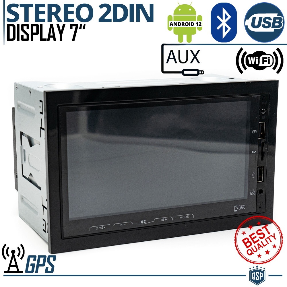 Radio de Coche 2 DIN Bluetooth, con Pantalla 7" CARPLAY Android e iOS, Navegador GPS, USB, AUX