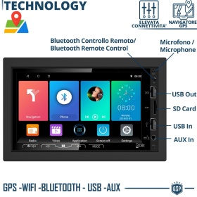 Radio de Coche 2 DIN Bluetooth, con Pantalla 7" CARPLAY Android e iOS, Navegador GPS, USB, AUX