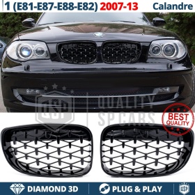 REJILLAS Delanteras para BMW Serie 1 E87 E81 E82 E88, Estilo Diamante 3D | Negro Brillante Tuning M