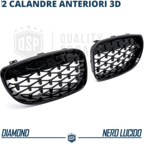 REJILLAS Delanteras para BMW Serie 1 E87 E81 E82 E88, Estilo Diamante 3D | Negro Brillante Tuning M