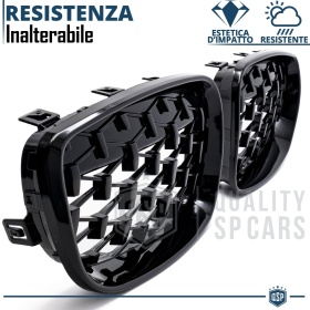 REJILLAS Delanteras para BMW Serie 1 E87 E81 E82 E88, Estilo Diamante 3D | Negro Brillante Tuning M