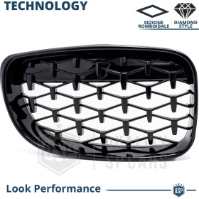 REJILLAS Delanteras para BMW Serie 1 E87 E81 E82 E88, Estilo Diamante 3D | Negro Brillante Tuning M