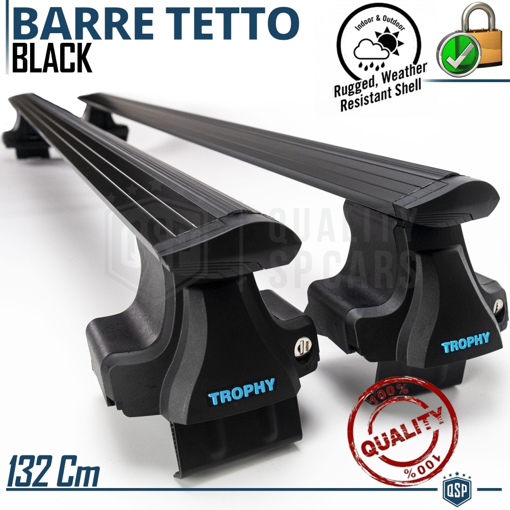 Barras de Techo en Aluminio Extruido NEGRO Originales Trophy con Cerradura Antirrobo | 132 cm