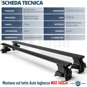 Barras de Techo en Aluminio Extruido NEGRO Originales Trophy con Cerradura Antirrobo | 132 cm