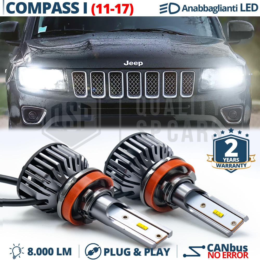 Kit LED H11 para JEEP COMPASS 1 FACELIFT Luces de Cruce CANbus 8000LM  Luz Blanca 6000K