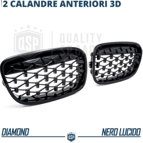 REJILLAS Delanteras para BMW Serie 1 F20 F21 (11-15), Estilo Diamante 3D | Negro Brillante Tuning M