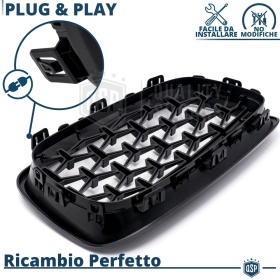 REJILLAS Delanteras para BMW Serie 1 F20 F21 (11-15), Estilo Diamante 3D | Negro Brillante Tuning M