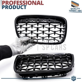 REJILLAS Delanteras para BMW Serie 1 F20 F21 (11-15), Estilo Diamante 3D | Negro Brillante Tuning M