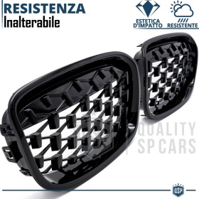 REJILLAS Delanteras para BMW Serie 1 F20 F21 (11-15), Estilo Diamante 3D | Negro Brillante Tuning M