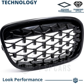 REJILLAS Delanteras para BMW Serie 1 F20 F21 (11-15), Estilo Diamante 3D | Negro Brillante Tuning M