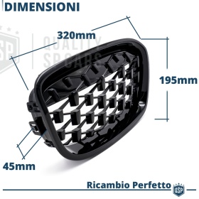REJILLAS Delanteras para BMW Serie 1 F20 F21 (11-15), Estilo Diamante 3D | Negro Brillante Tuning M