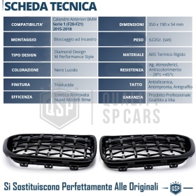 REJILLAS Delanteras para BMW Serie 1 F20 F21 (15-18), Estilo Diamante 3D | Negro Brillante Tuning M