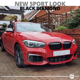 REJILLAS Delanteras para BMW Serie 1 F20 F21 (15-18), Estilo Diamante 3D | Negro Brillante Tuning M