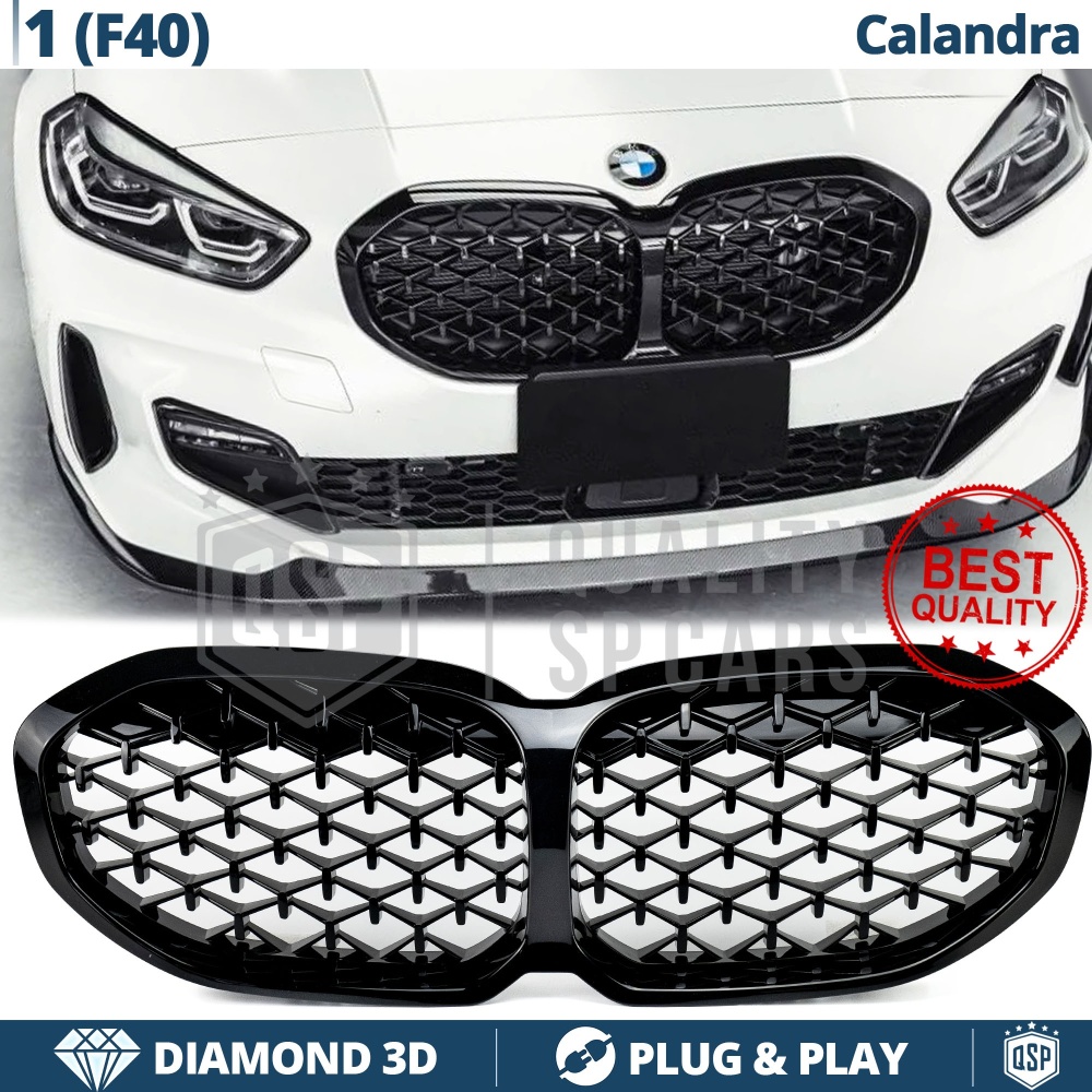 REJILLA Delanteras para BMW Serie 1 F40, Estilo Diamante 3D | Negro Brillante Tuning M