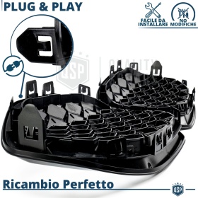 REJILLA Delanteras para BMW Serie 1 F40, Estilo Diamante 3D | Negro Brillante Tuning M