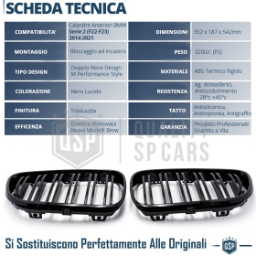 REJILLAS Delanteras para BMW Serie 2 F22 F23, Doble Pasillo | Negro Brillante Tuning M
