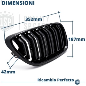 REJILLAS Delanteras para BMW Serie 2 F22 F23, Doble Pasillo | Negro Brillante Tuning M