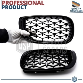 REJILLAS Delanteras para BMW Serie 3 E46 (01-05), Estilo Diamante 3D | Negro Brillante Tuning M