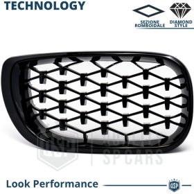 REJILLAS Delanteras para BMW Serie 3 E46 (01-05), Estilo Diamante 3D | Negro Brillante Tuning M