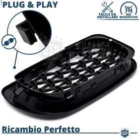 REJILLAS Delanteras para BMW Serie 3 E46 (01-05), Estilo Diamante 3D | Negro Brillante Tuning M